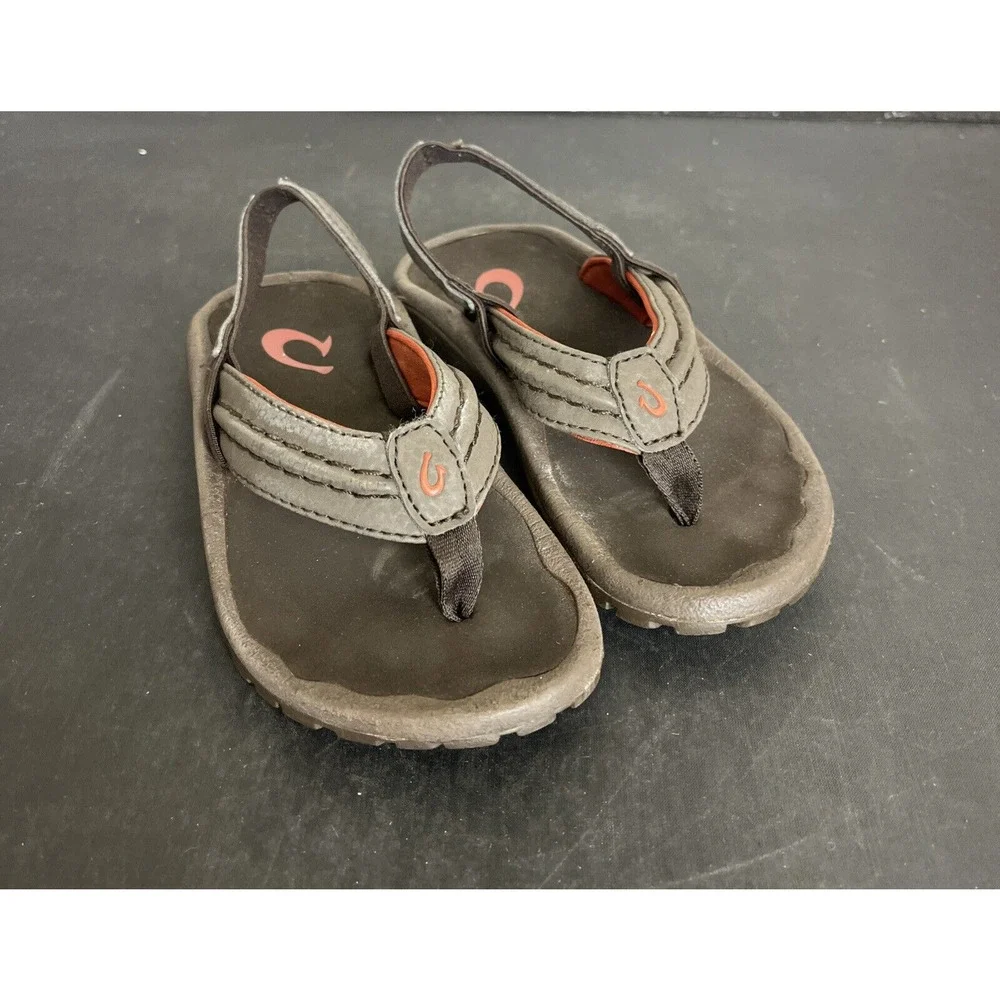 Olukai Hokua Toddler 9/10 Flip Flop Sandals Brown Heel Strap Sandals Boys Chrty